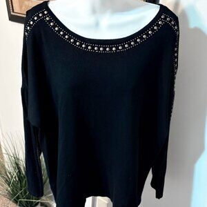 Black Studded Open Shoulder Sweater - XL